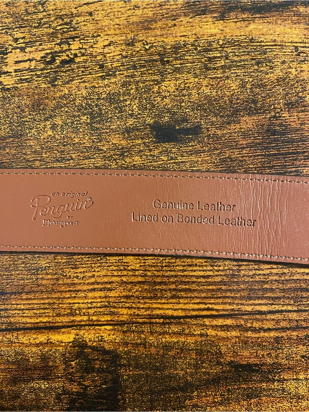 Original Penguin Navy Leather Belt with Brushed Metal Buckle